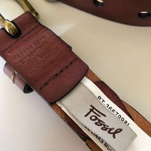 Fossil Stitched Links Multicolor Belt Large Brown Green - Picture 3 of 4